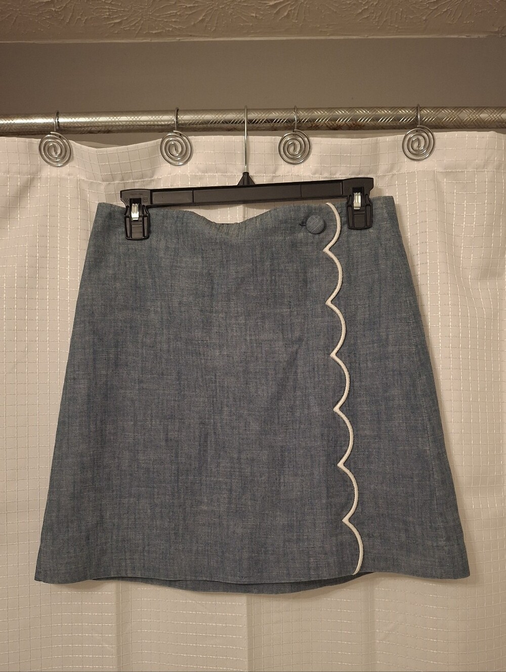 J. Crew Light Blue Chambray Mini Skirt with White Scallop Trim